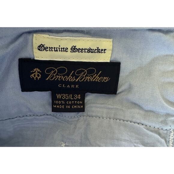 Brooks Brothers Genuine Seersucker Clark Pants Men's 35 X 34 Blue Stripe Summer! - Picture 4 of 9